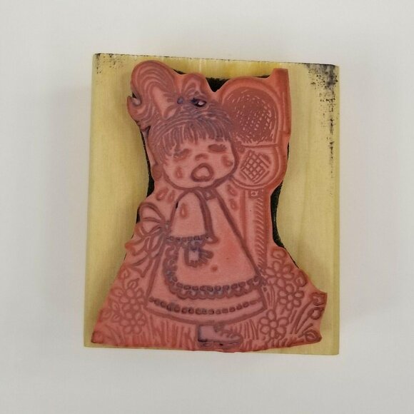 Wood Mounted Rubber Stamp Crying Girl at Mailbox Scrapbooking Craft - Picture 6 of 7